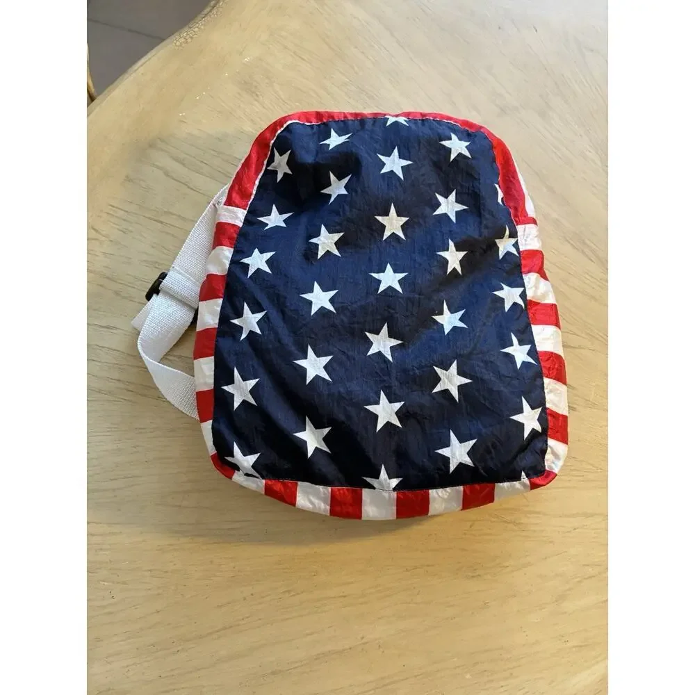 VTG 80s USA Flag Jacket Converts To Backpack Parachute Americana Stars Stripes L